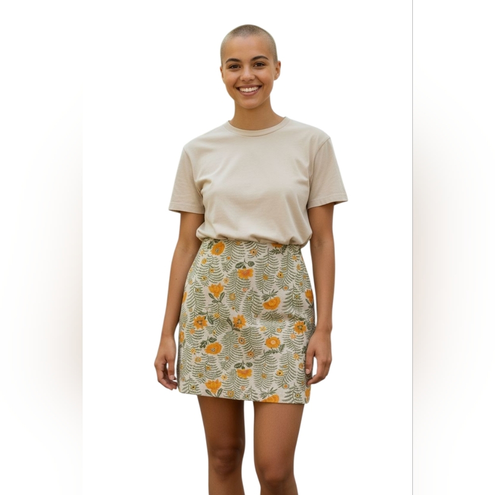 Loft Outlet Spring & Autumn Floral Pencil Skirt Size 2 in Green Orange Cream